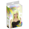 foto 2 pruik, fashion neon geel lang haar