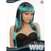 foto 2 pruik, fashion streaks zwart met blauw lang haar