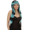 foto 3 pruik, fashion streaks zwart met blauw lang haar
