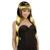 foto 1 pruik, fashion streaks zwart met geel met groen lang haar