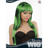 foto 2 pruik, fashion streaks zwart met groen lang haar