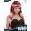 foto 2 pruik, fashion streaks zwart met rose lang haar