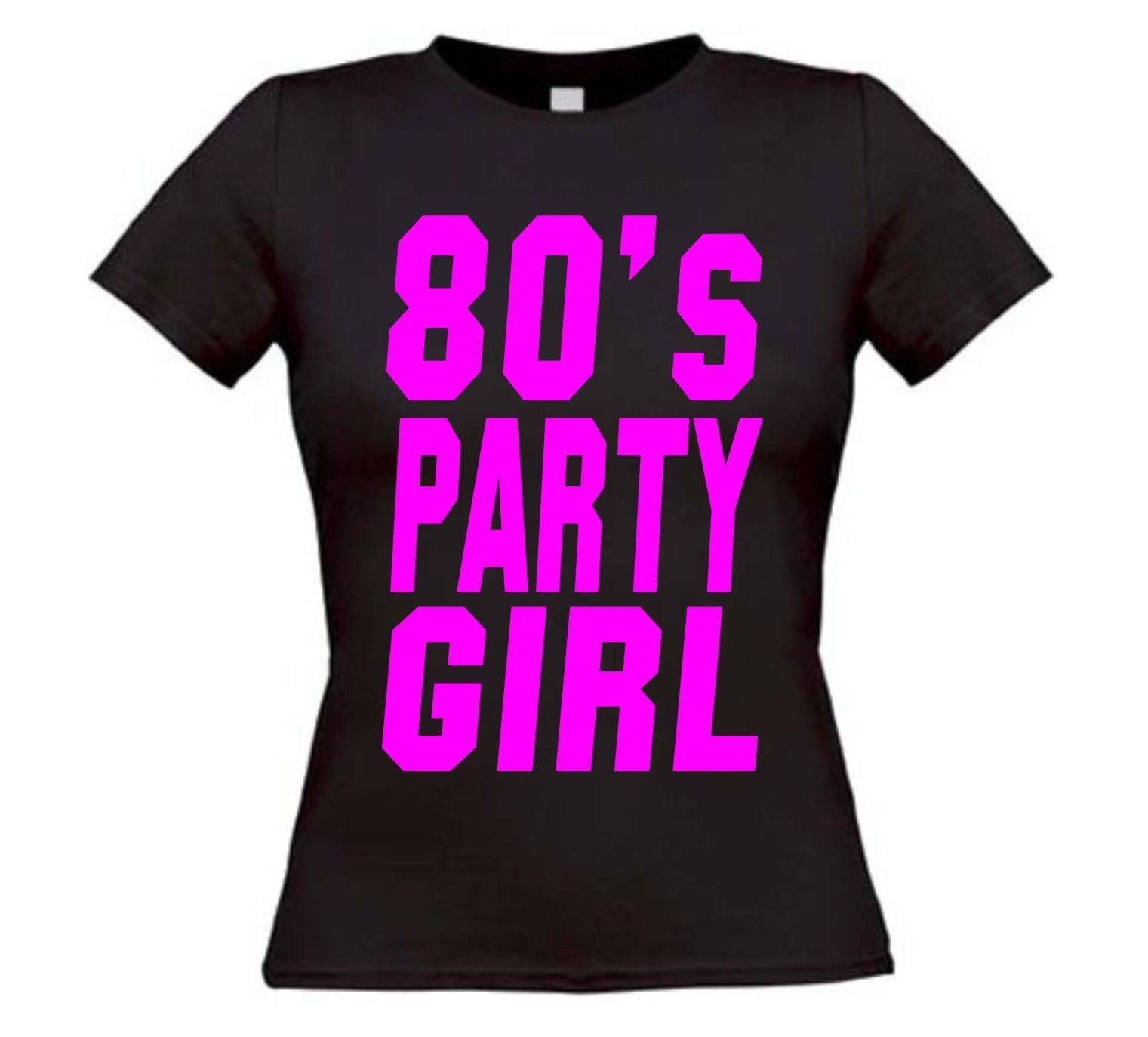 t-shirt korte mouw eighties party girl dames neon roze
