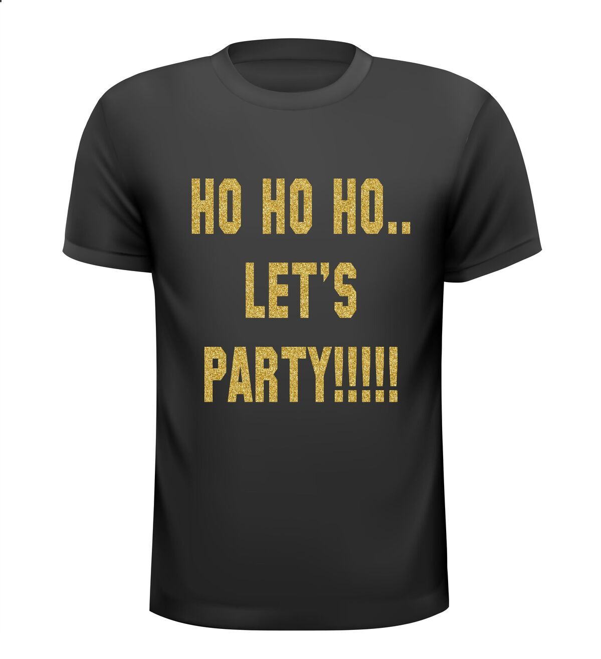 Ho ho ho let's party glitter goud T-shirt korte mouw kerst