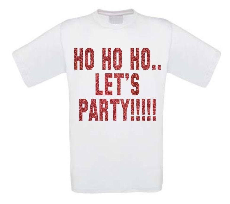 ho ho ho lets party glitter rood t-shirt korte mouw kerst