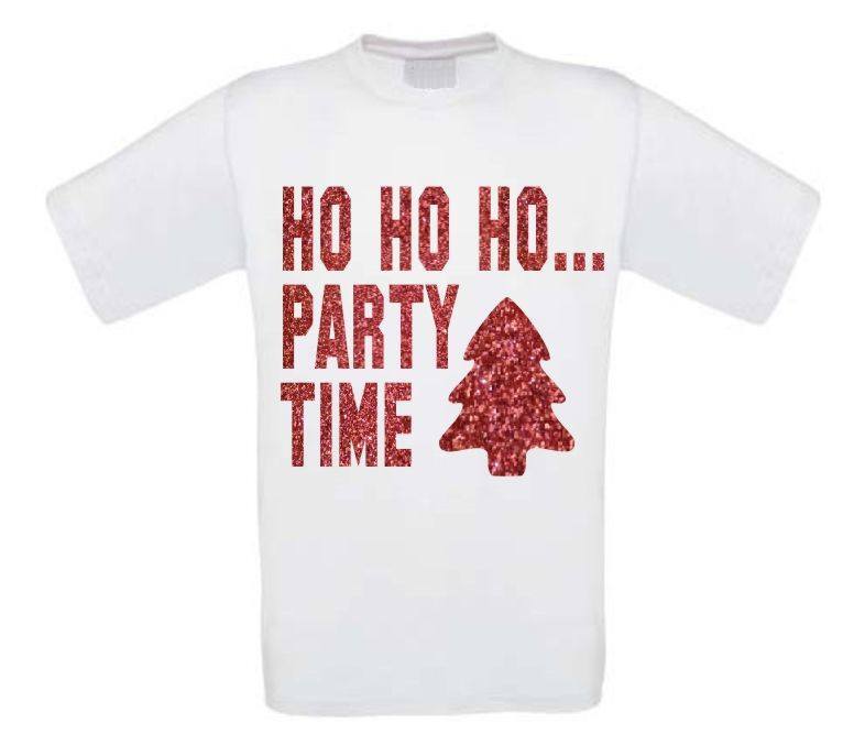 ho ho ho party time glitter rood t-shirt korte mouw kerst