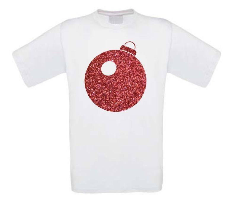 kerstbal glitter rood t-shirt korte mouw