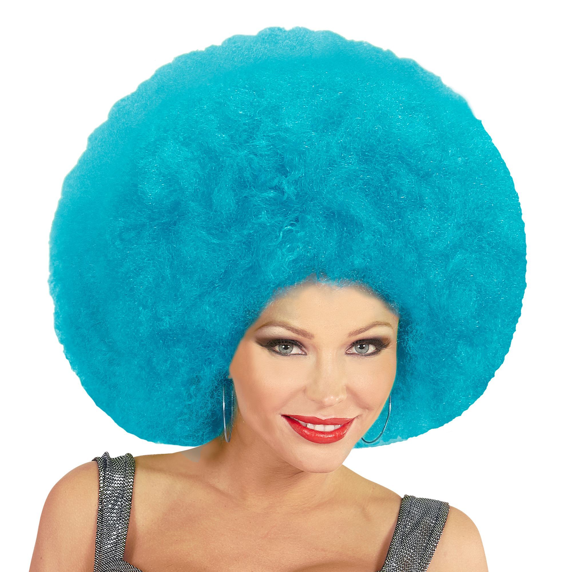 Disco soul groovy afro pruik azuur licht blauw groot