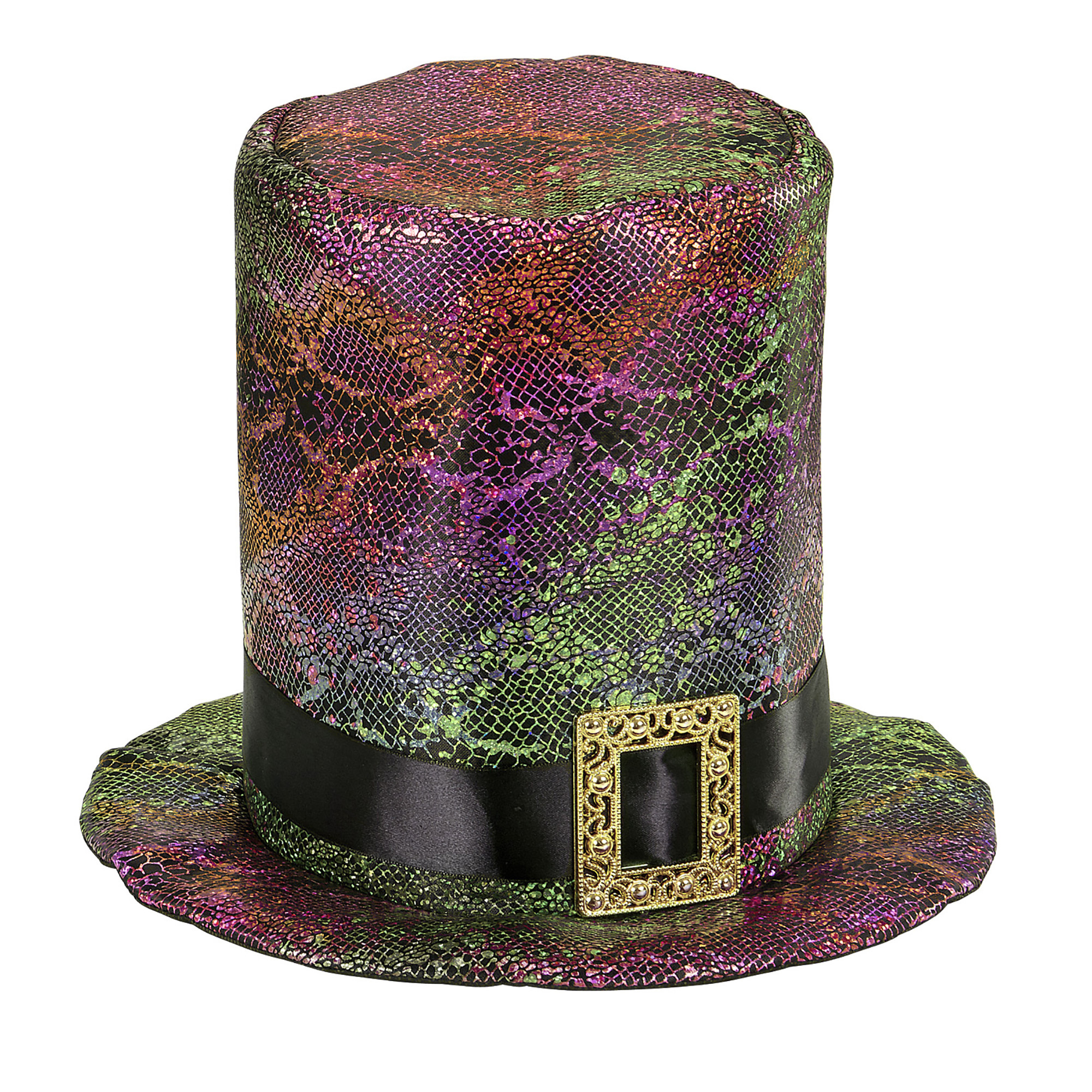 Gothic hoge hoed met gesp en holografische stof
