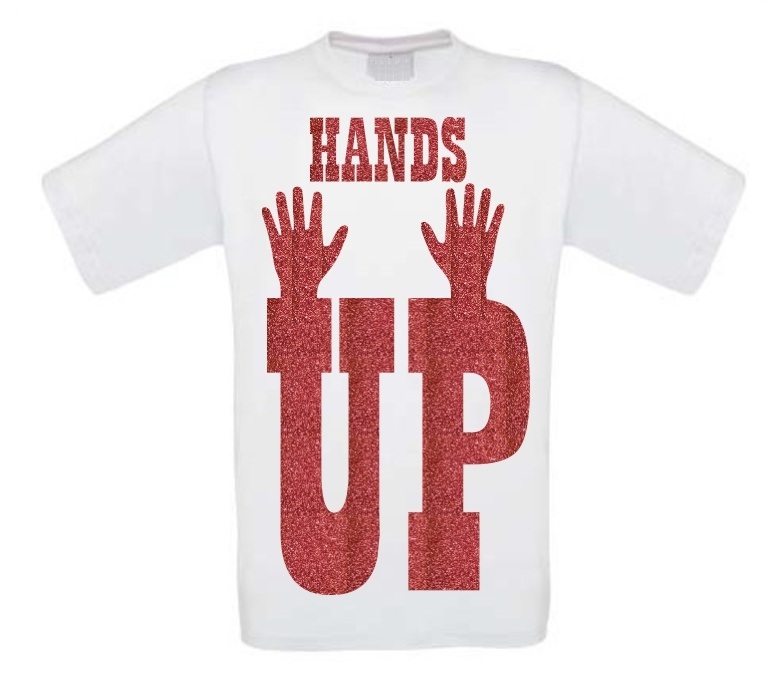 hands up t-shirt korte mouw met rode glitters