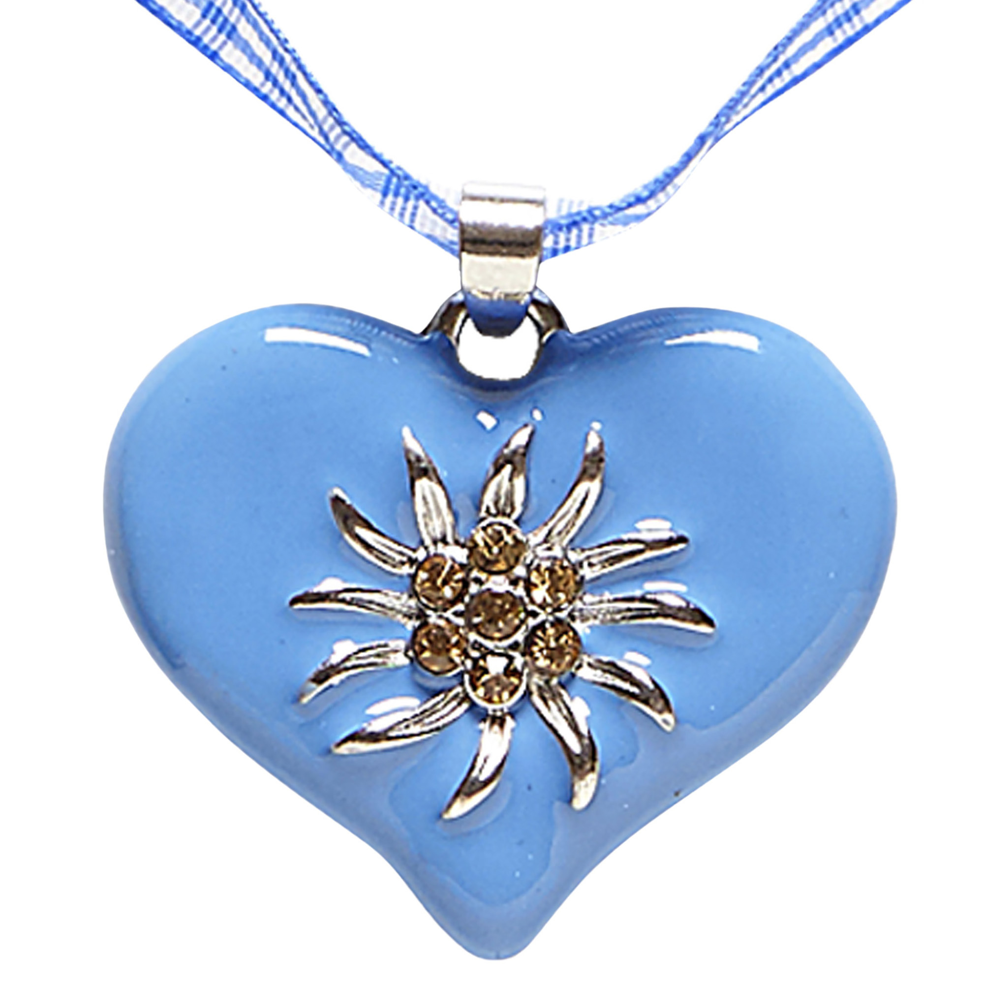 Ketting azuurblauw met blauw hart en edelweiss