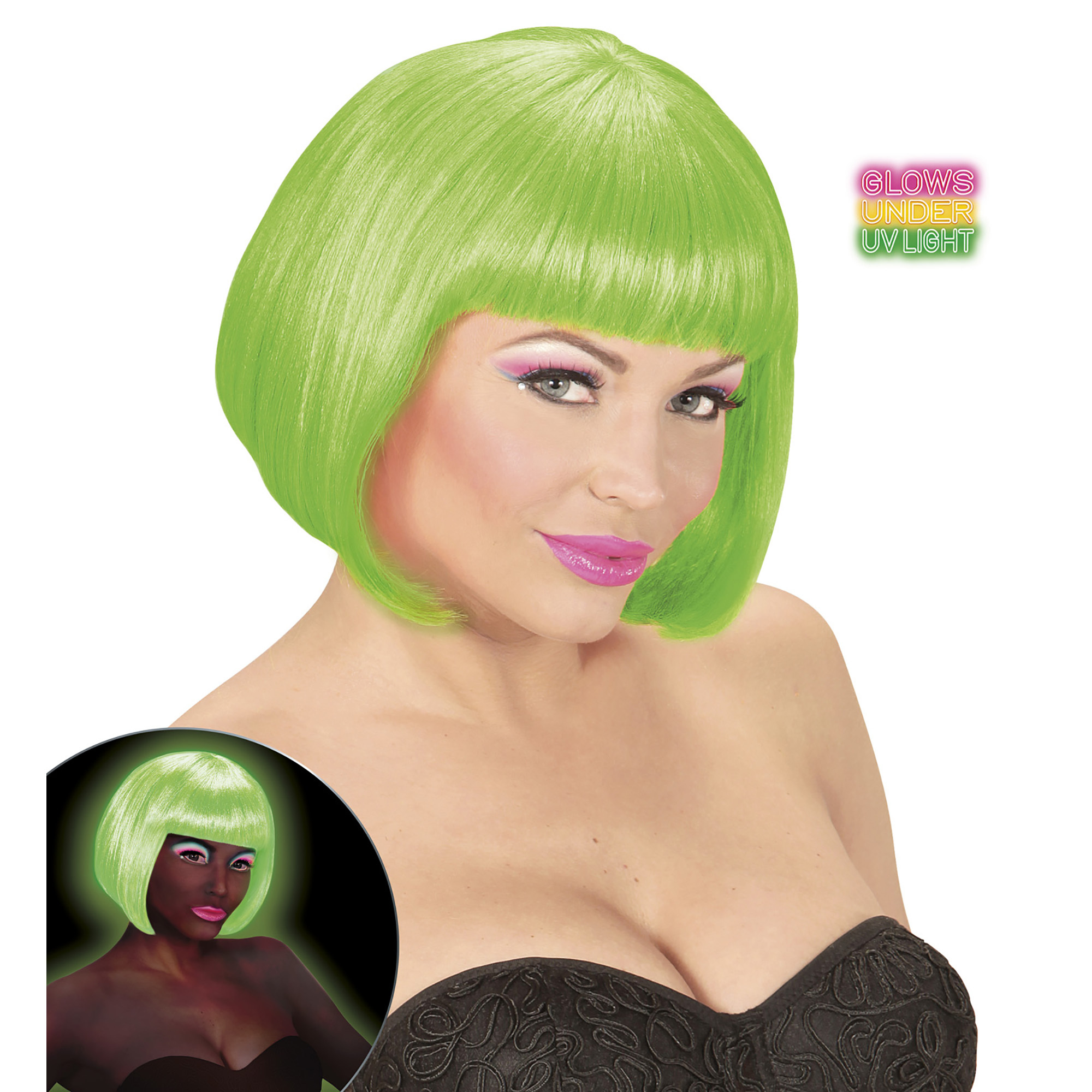 Neon pruik Valentina volwassen bobline groen