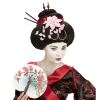 foto 3 Oosterse geisha pruik met bloemen en stokjes