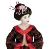 foto 4 Oosterse geisha pruik met bloemen en stokjes