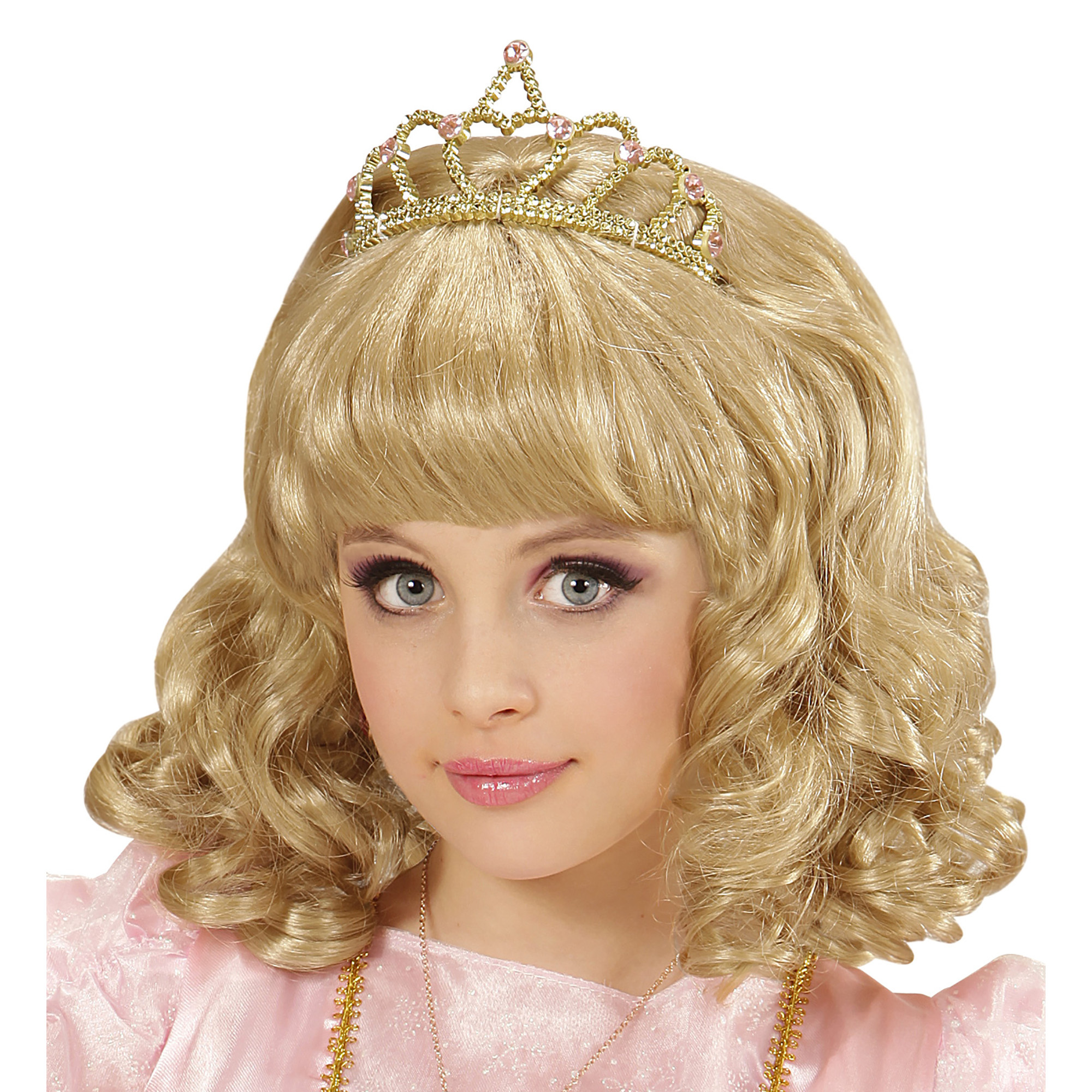 Pruik prinses Hannah blond met kroon kind