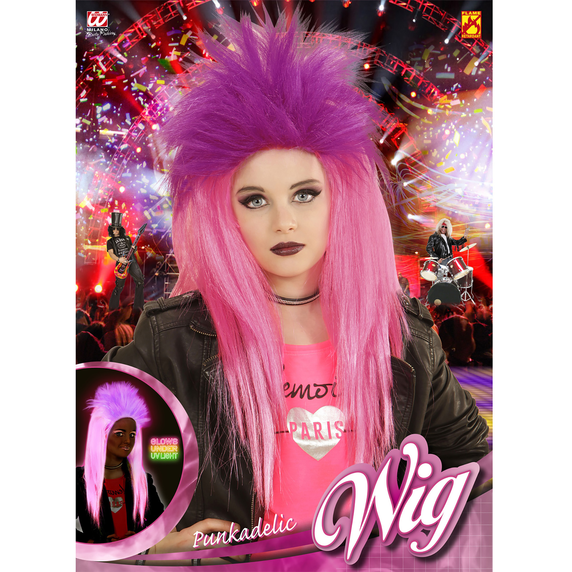 Punk pruik glow in dark kind rose