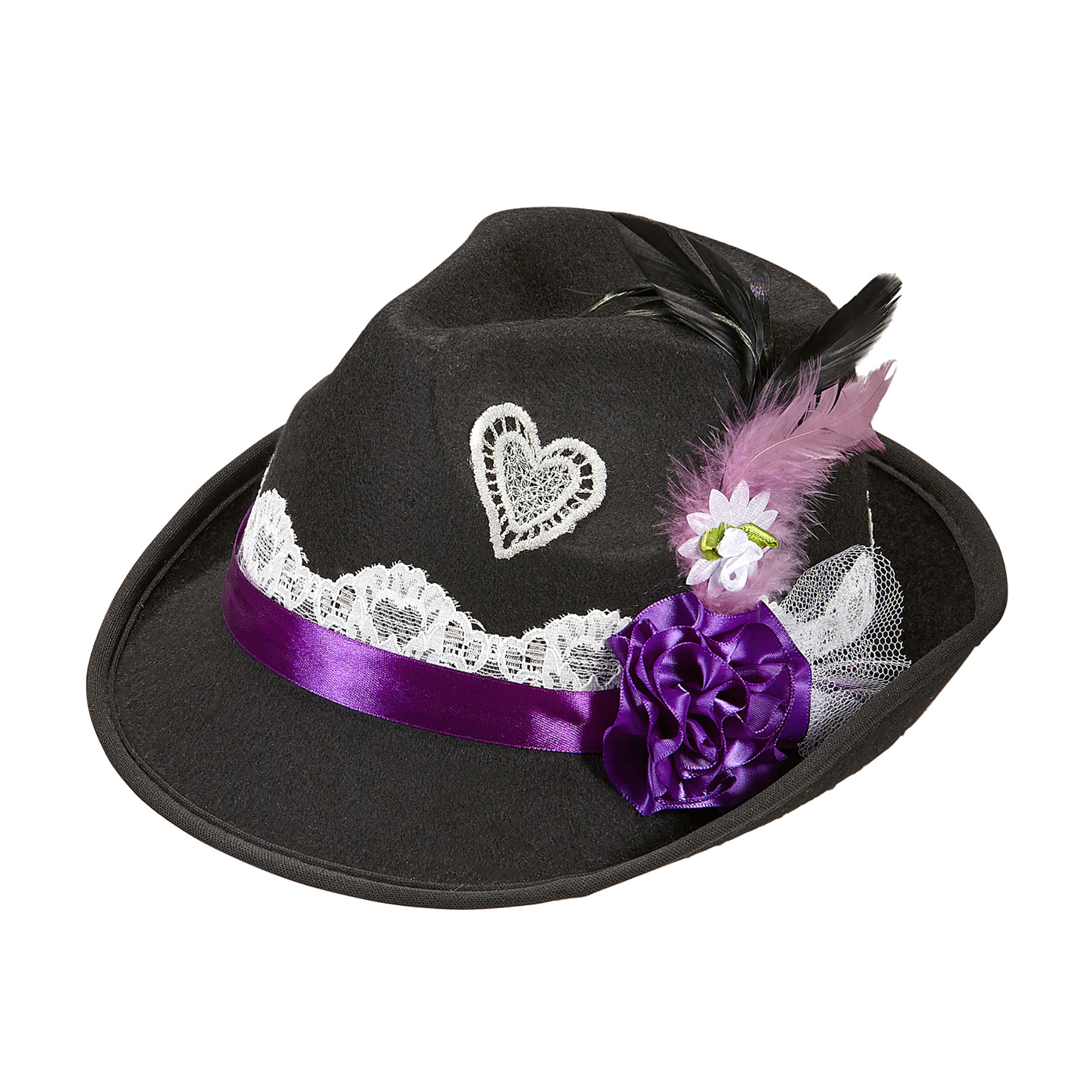 Zwarte beierse hoed fedora met decoratie
