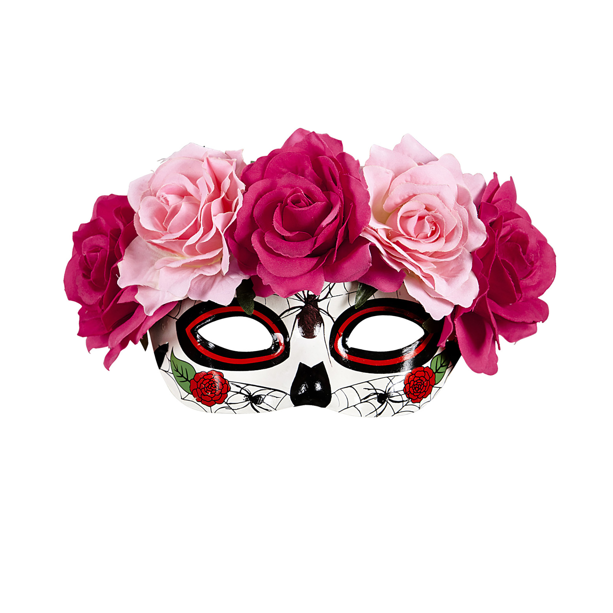 Dia de los muertos oogmasker met rode en roze rozen