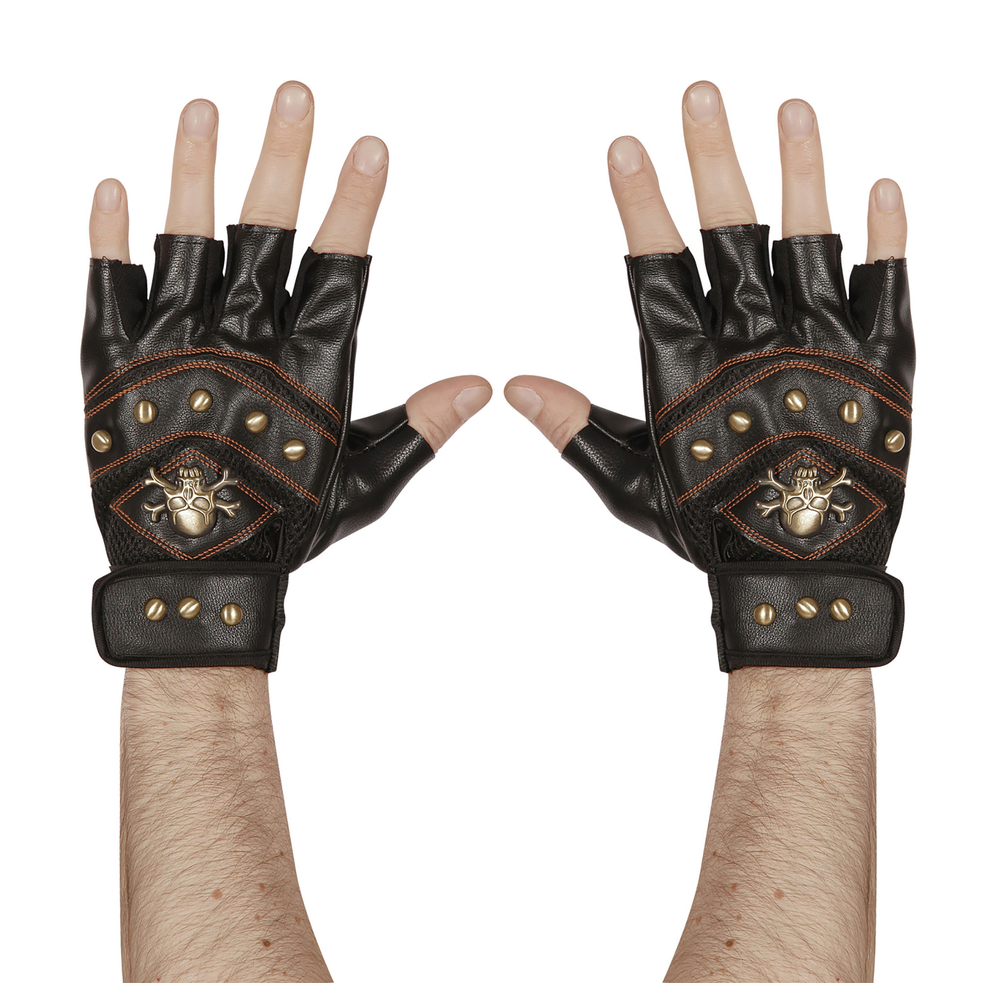 Stoere biker vingerloze handschoenen zwart