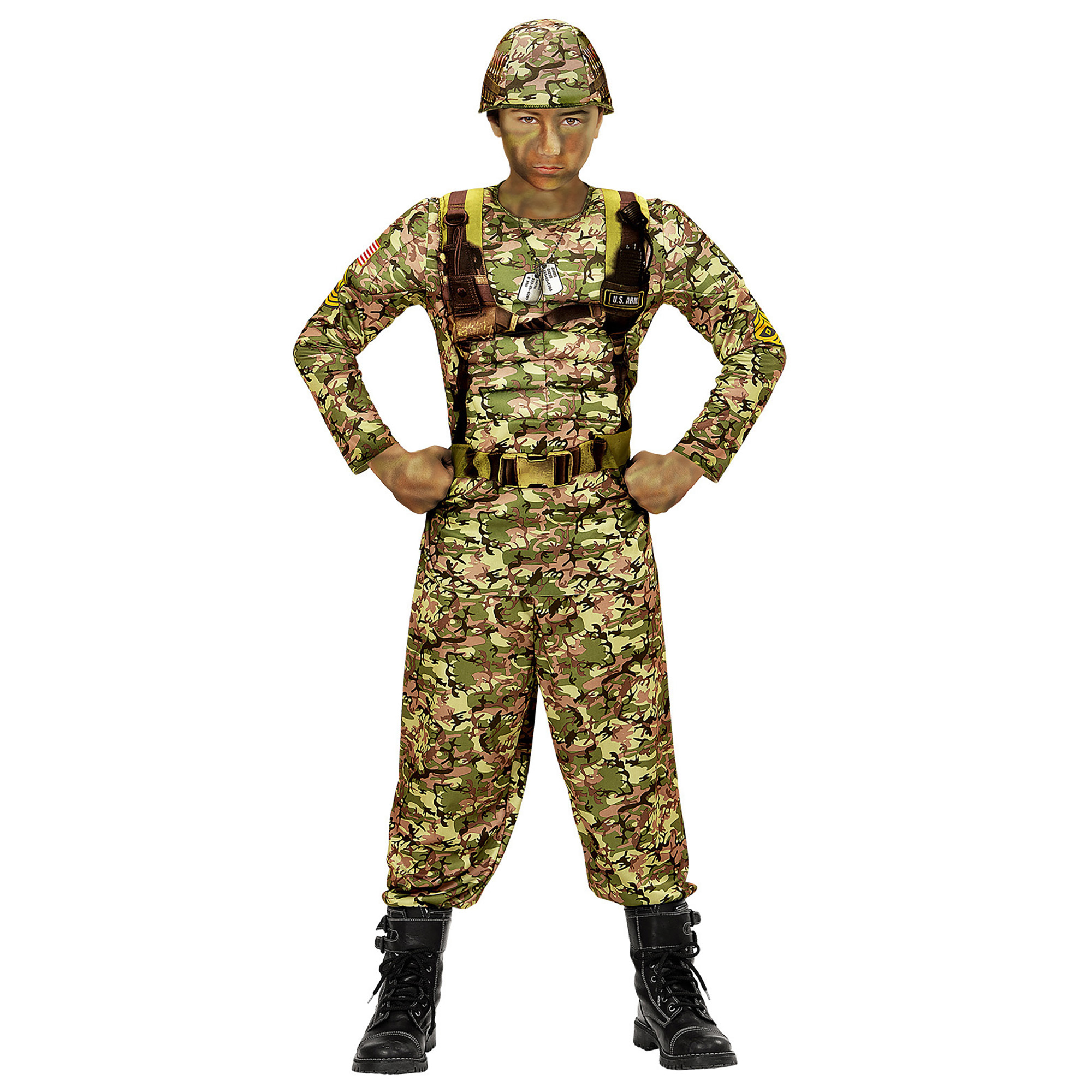 Super power gespierde camouflage soldaat kostuum kind