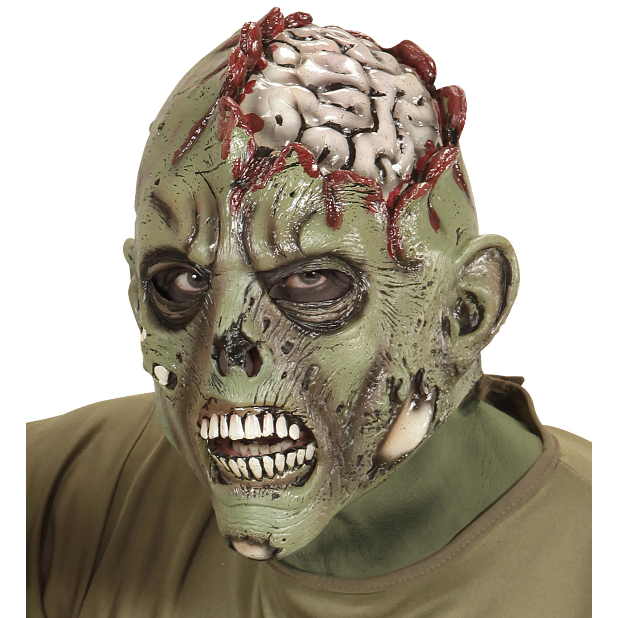 Zombiemasker open schedel met hersens eruit liggend