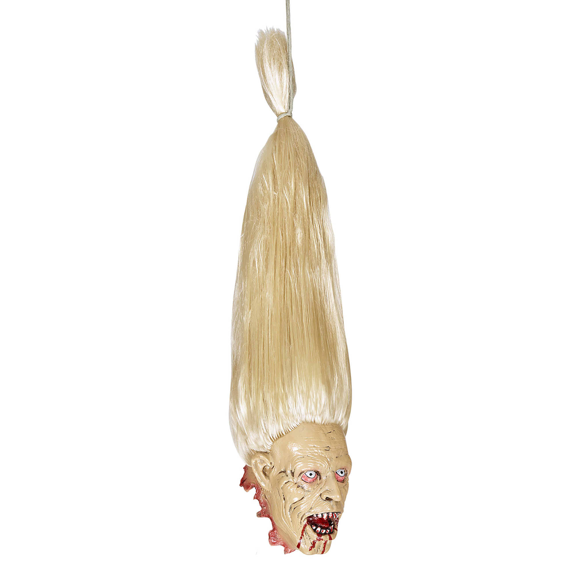 Afgehakt zombie hoofd met blonde  haren decoratie