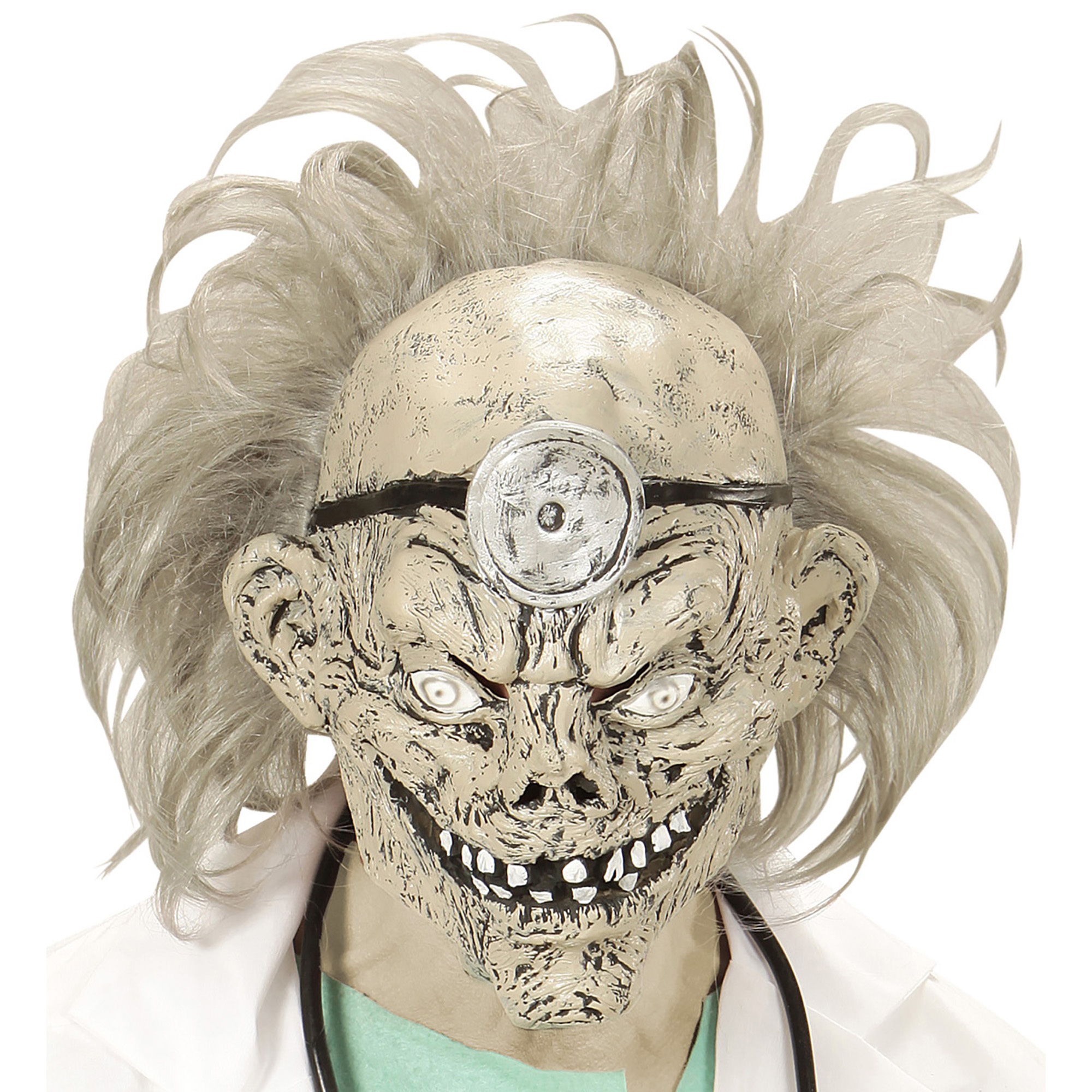 Masker angstaanjaagende zombie dokter met wit haar