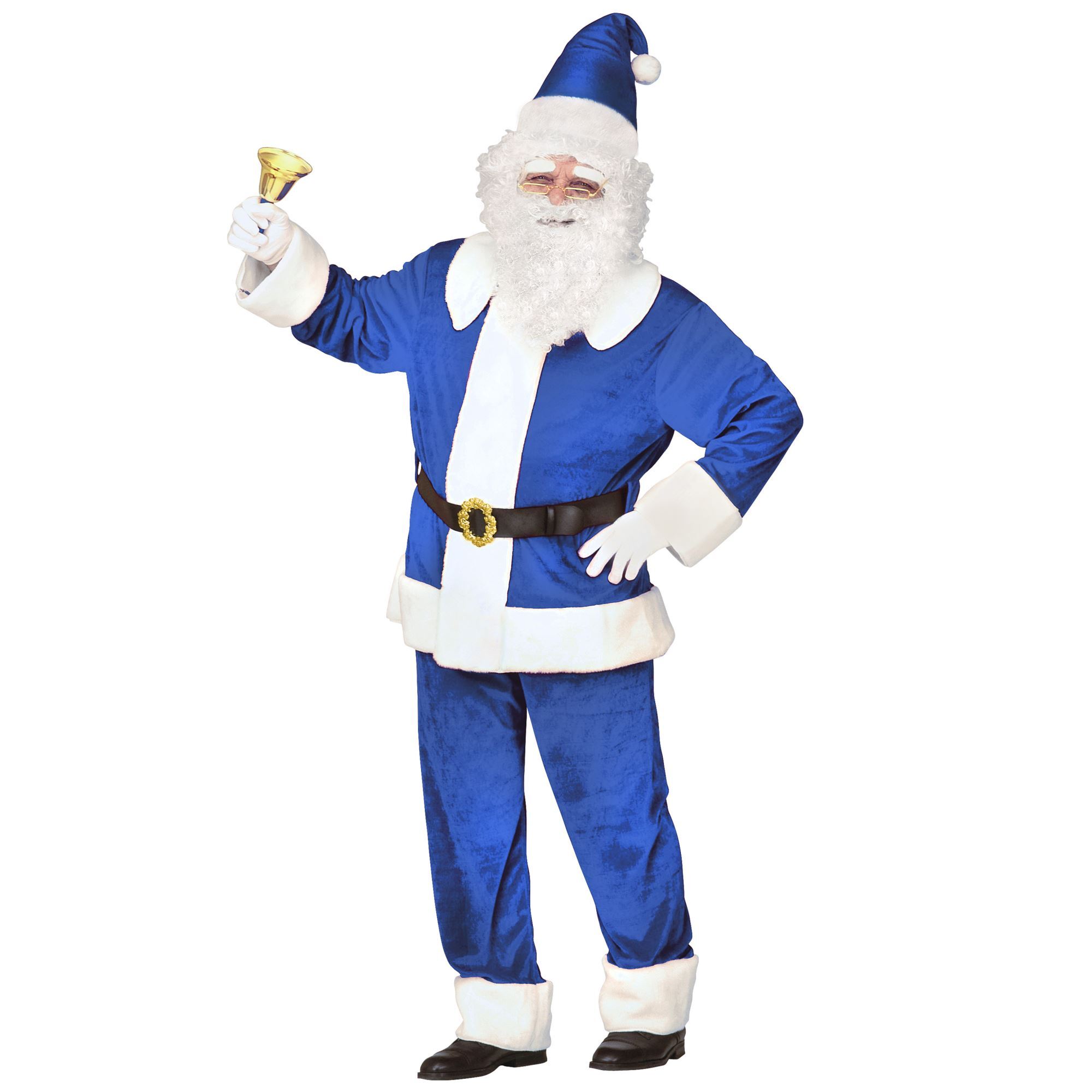 Blauw fluweel kerstman kostuum volwassen