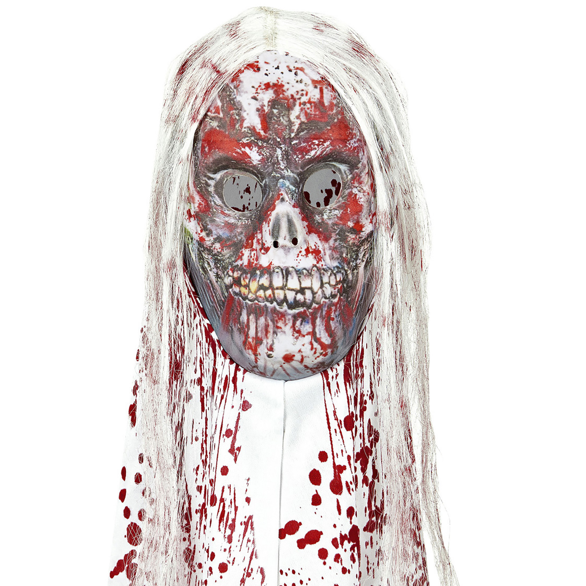 Bloederig zombie masker met haar en bloederige kap