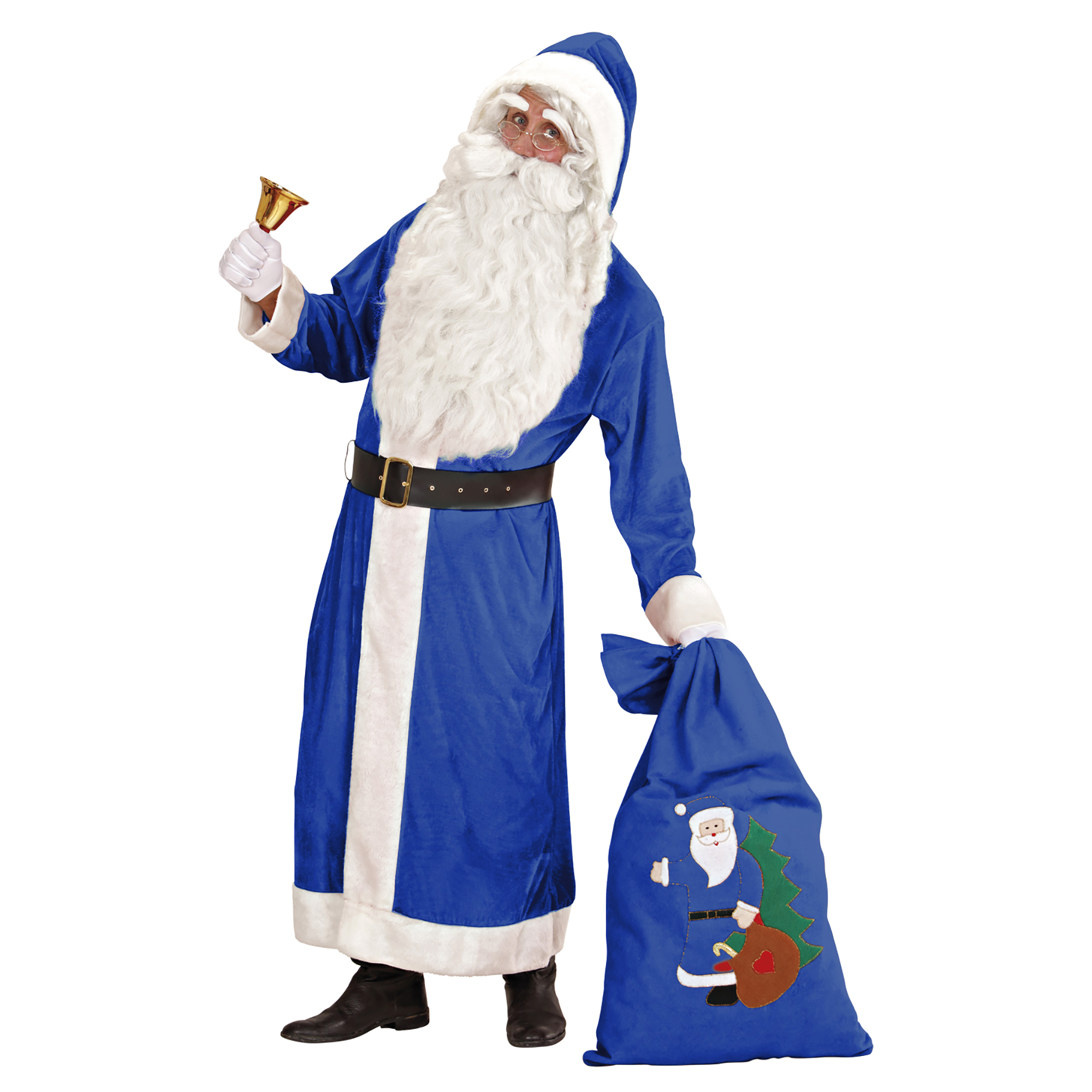 Kerstman jas blauw de luxe lang model