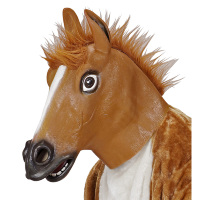 Bruin paarden masker volwassen paard in galop Bruin paarden masker volwassen paard in galop