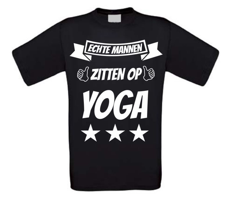echte mannen zitten op yoga t-shirt