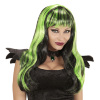 Halloween pruik zwart groen lange haren  green witch