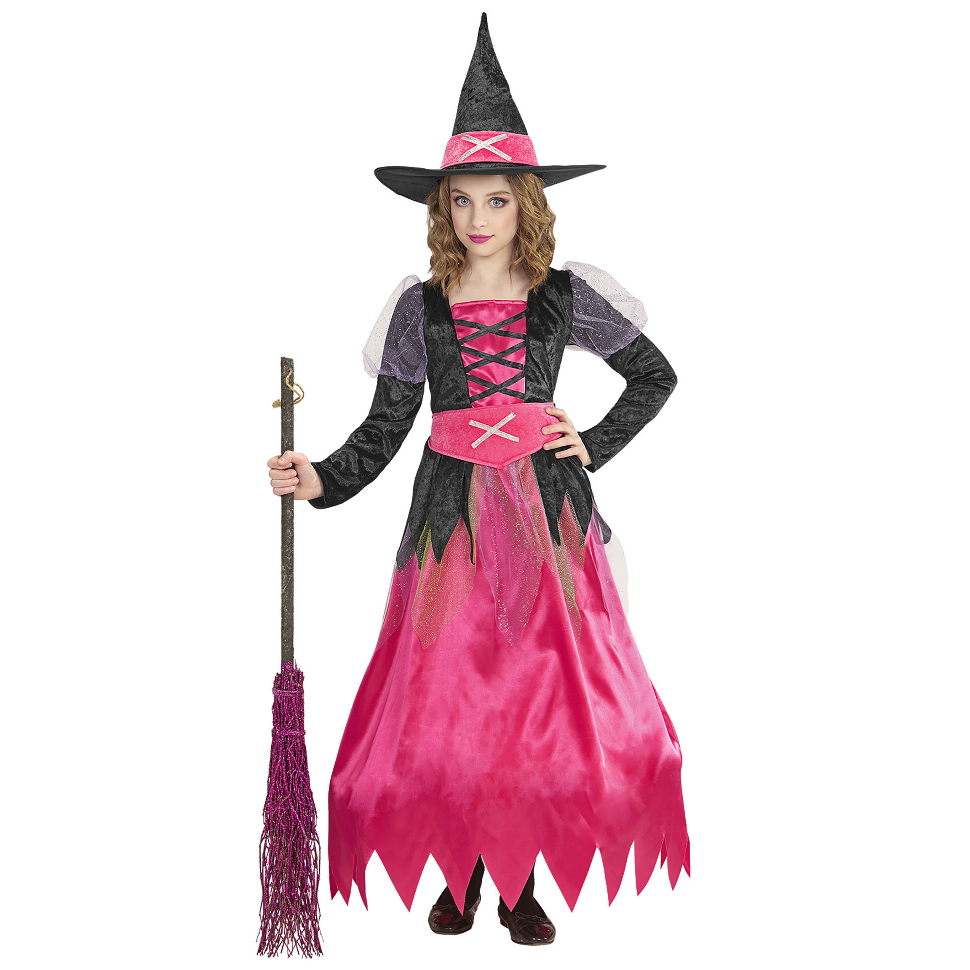 Leuke heksen jurk roze kind Nina met heksenhoed