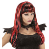 Rood zwarte halloween pruik lang haar dame heks