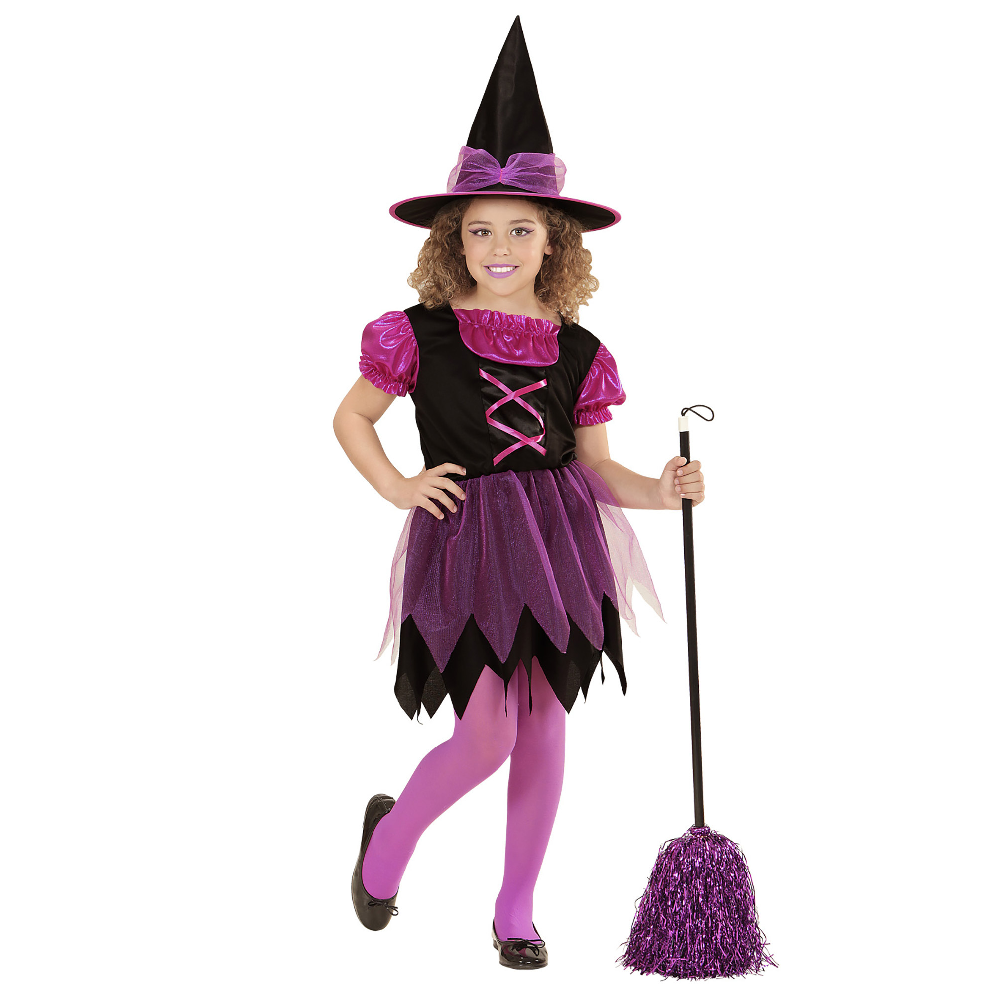Schattig roze heksenjurk kind Ashley met heksen hoed