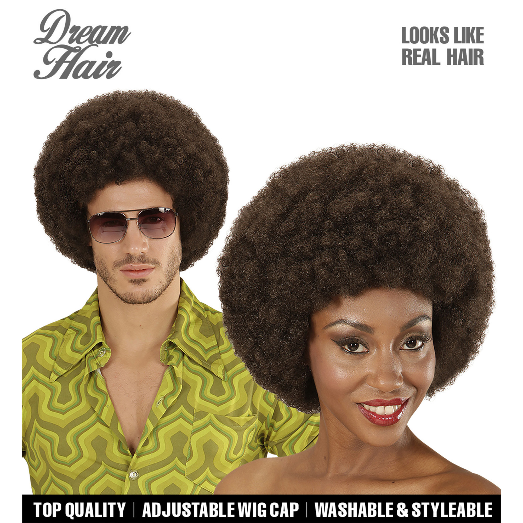  Afro pruik bruin volwassen disco