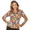 70s en 80s disco blouse retro print  gekleurde bubbels voor een groovy dame