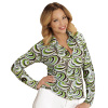 70s en 80s groovy disco blouse retro printje shirt dames groene golven
