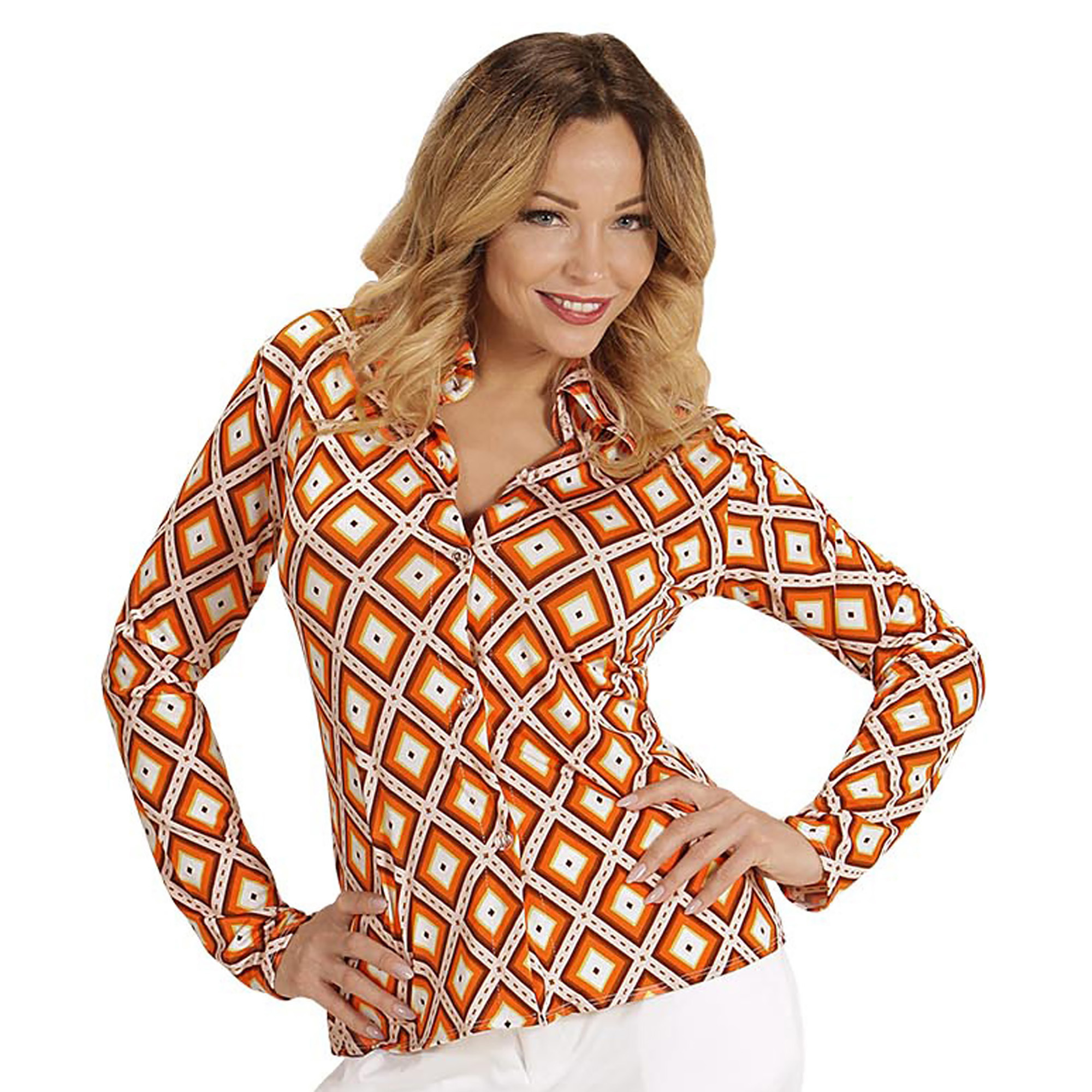 70's en 80's groovy disco blouse retro printje shirt dames