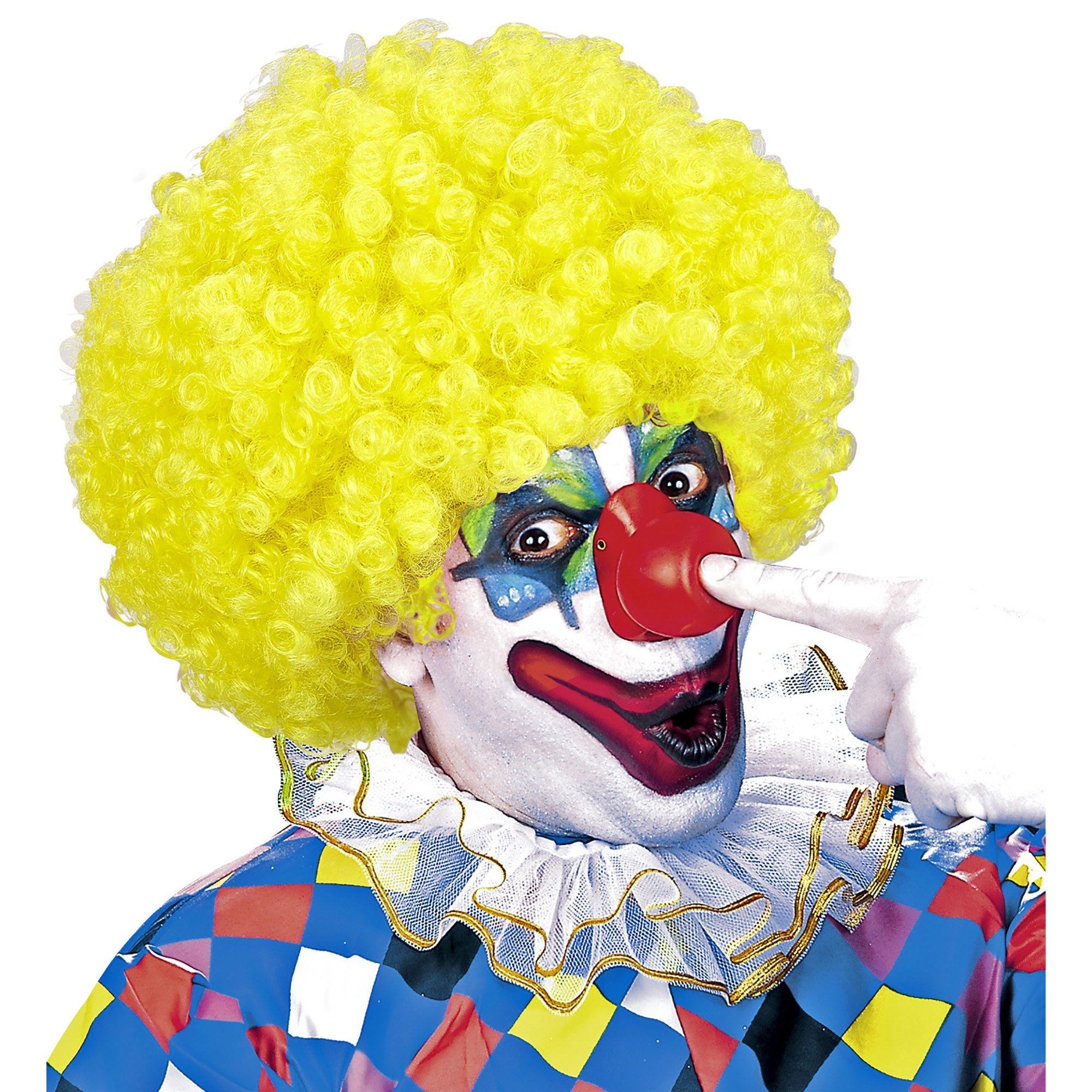 Clownspruik krullend geel volwassen 
