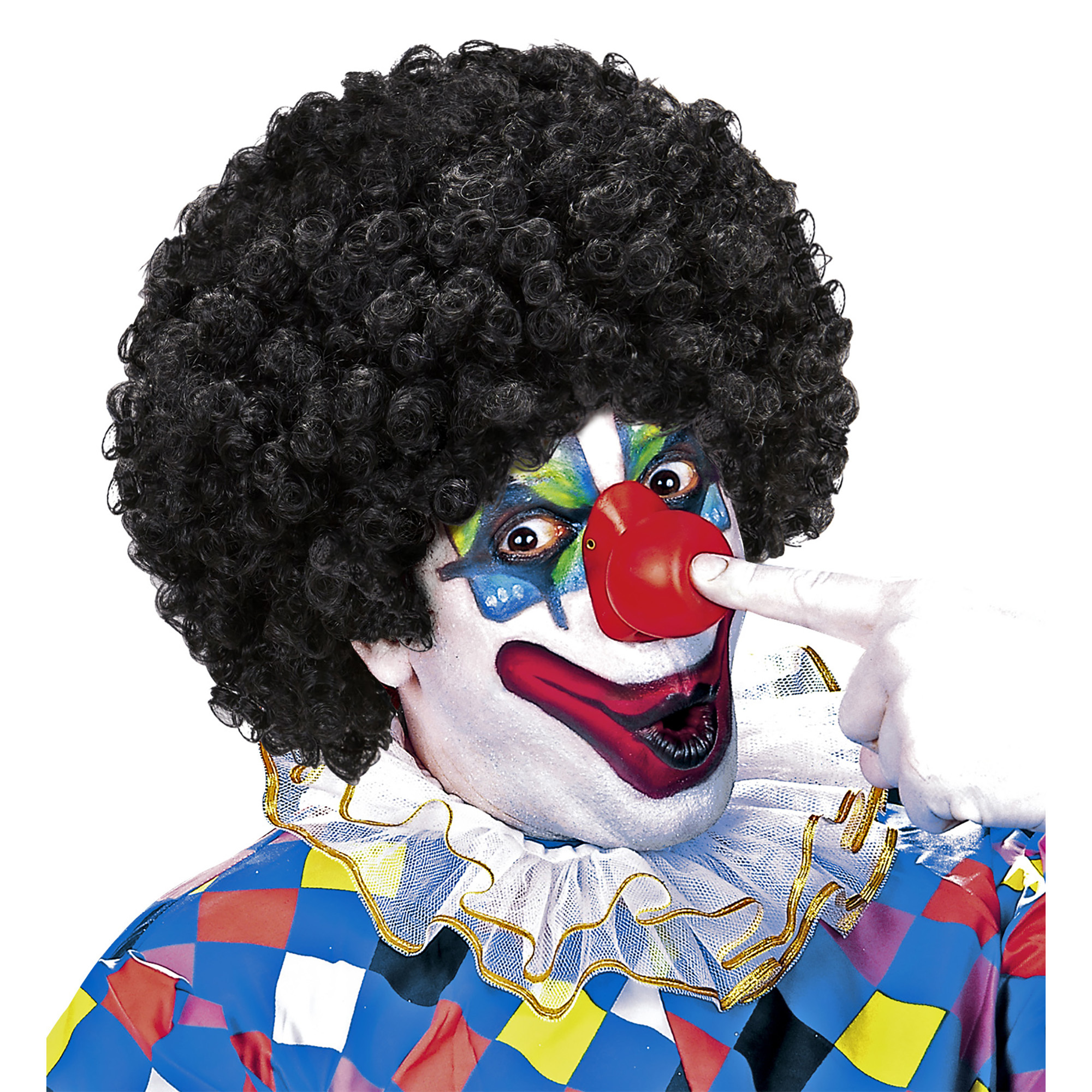 Clownspruik volwassen krullend zwart