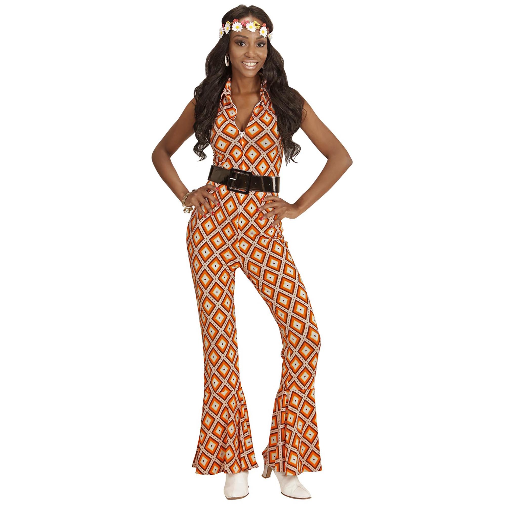 Disco 70's groovy jumpsuit retro dames oranje