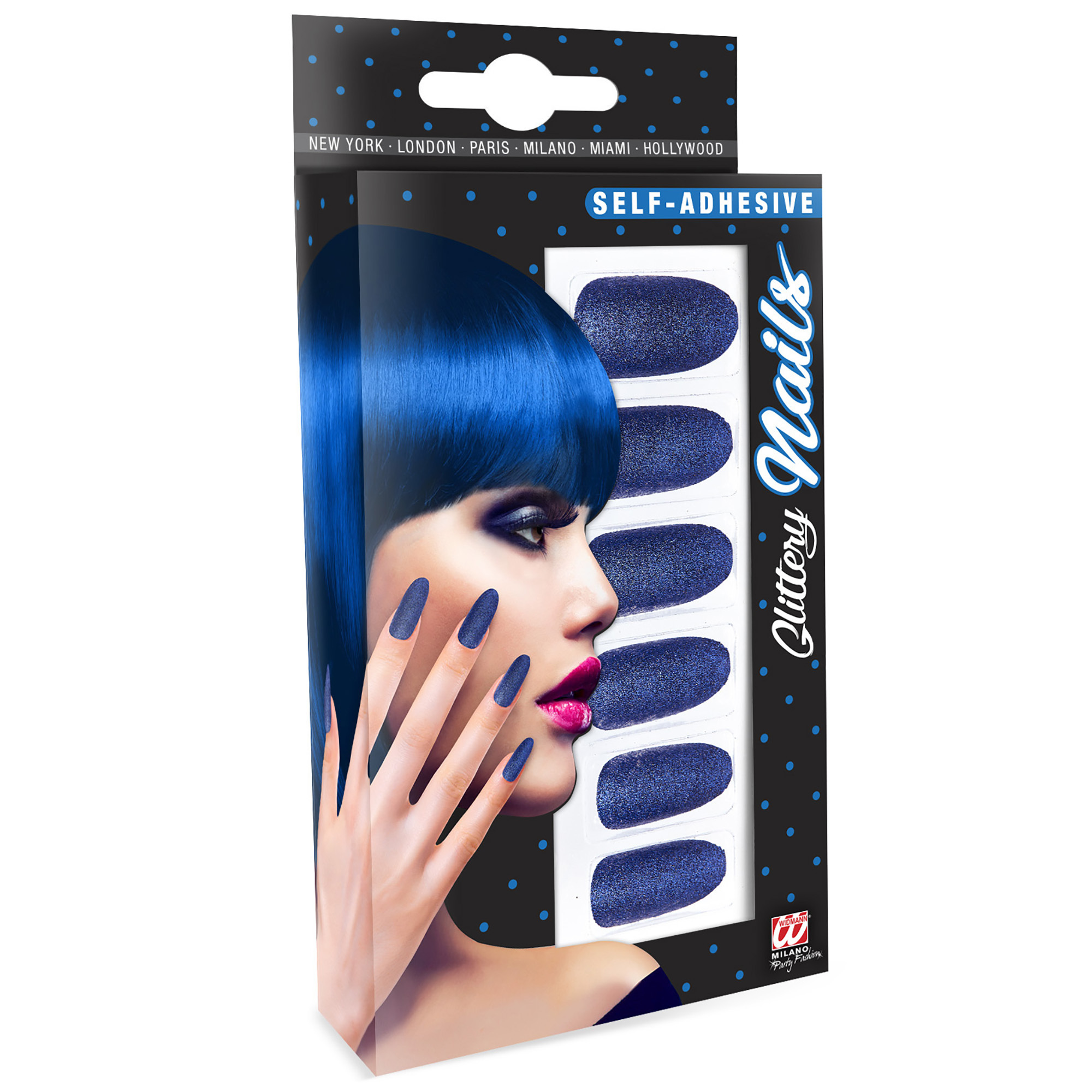 Glitter blauwe plak nagels 
