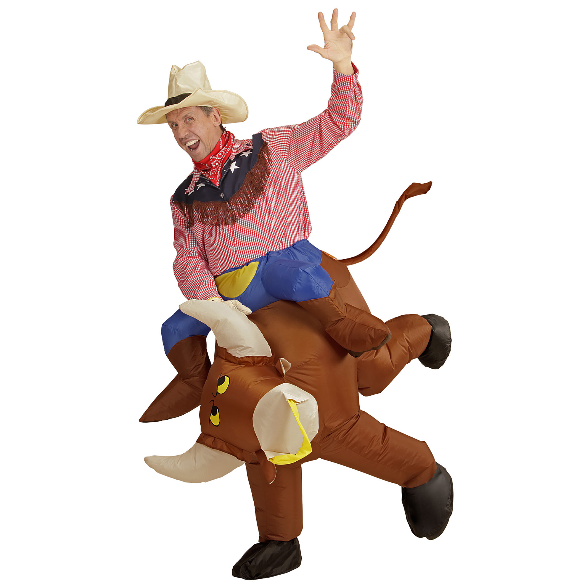 Opblaasbaar op hol geslagen rodeo stier kostuum volwassen