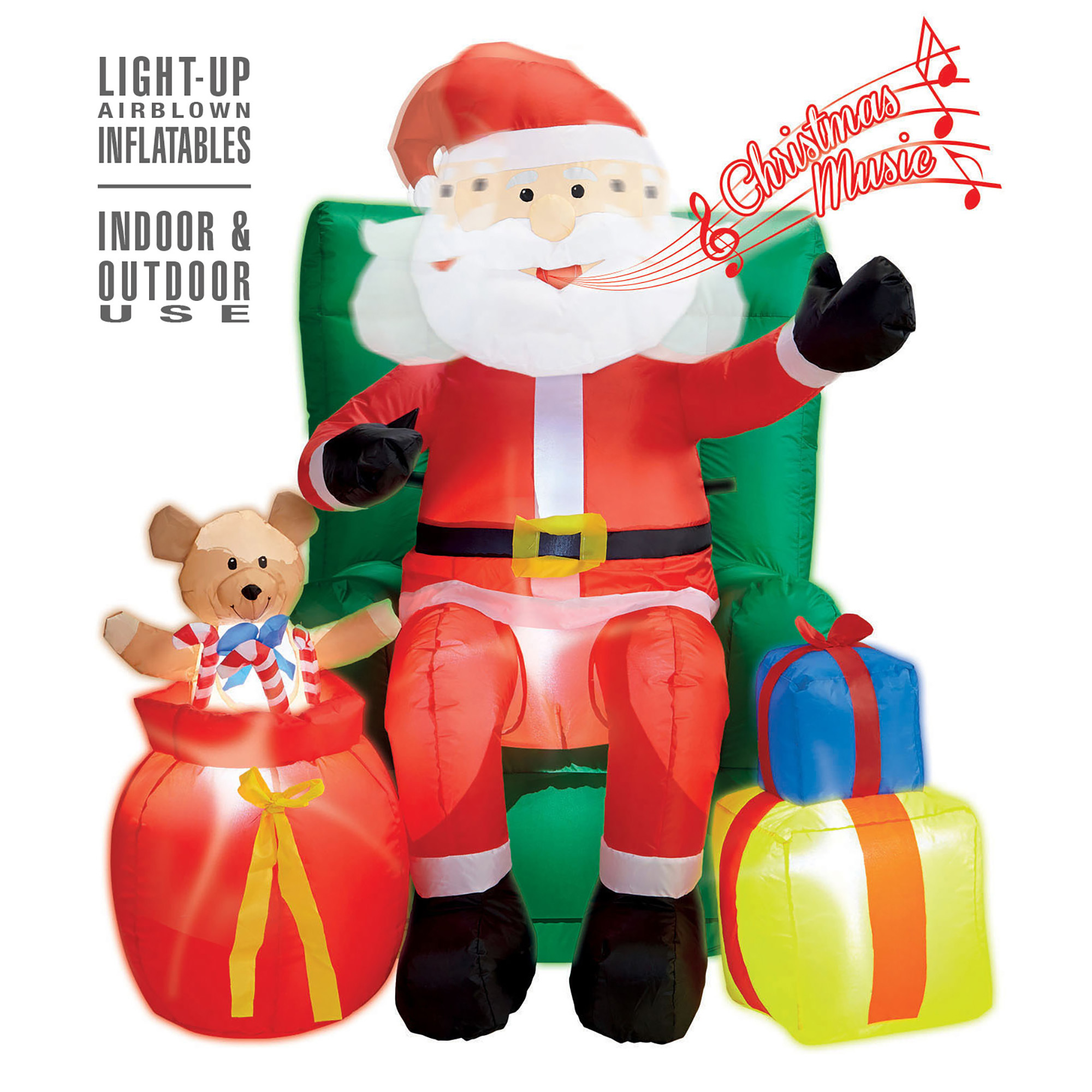 Opblaasbare kerstman 122 cm met licht geluid en beweging super luxe eyecatcher