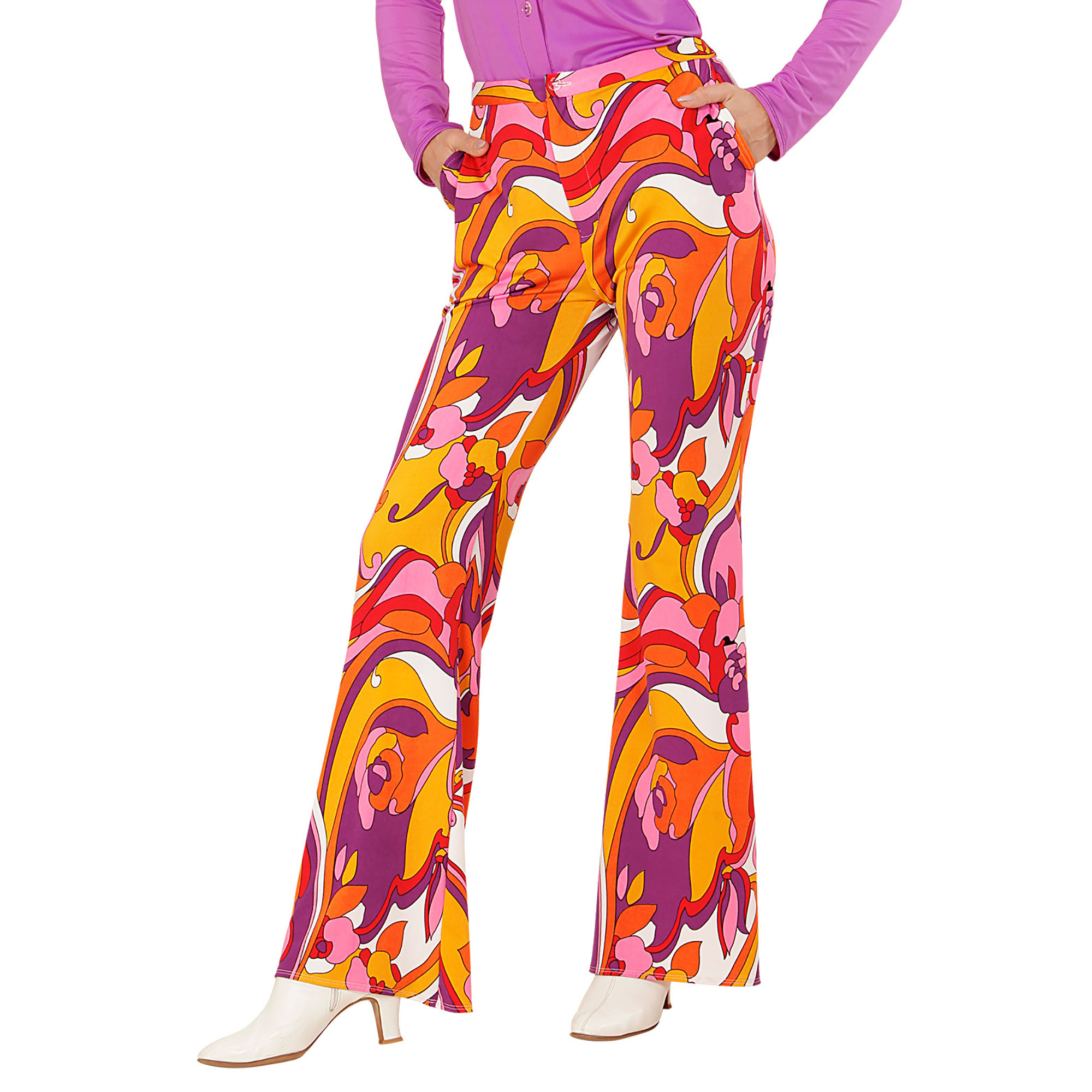 Retro disco broek 70's dames orchidee print