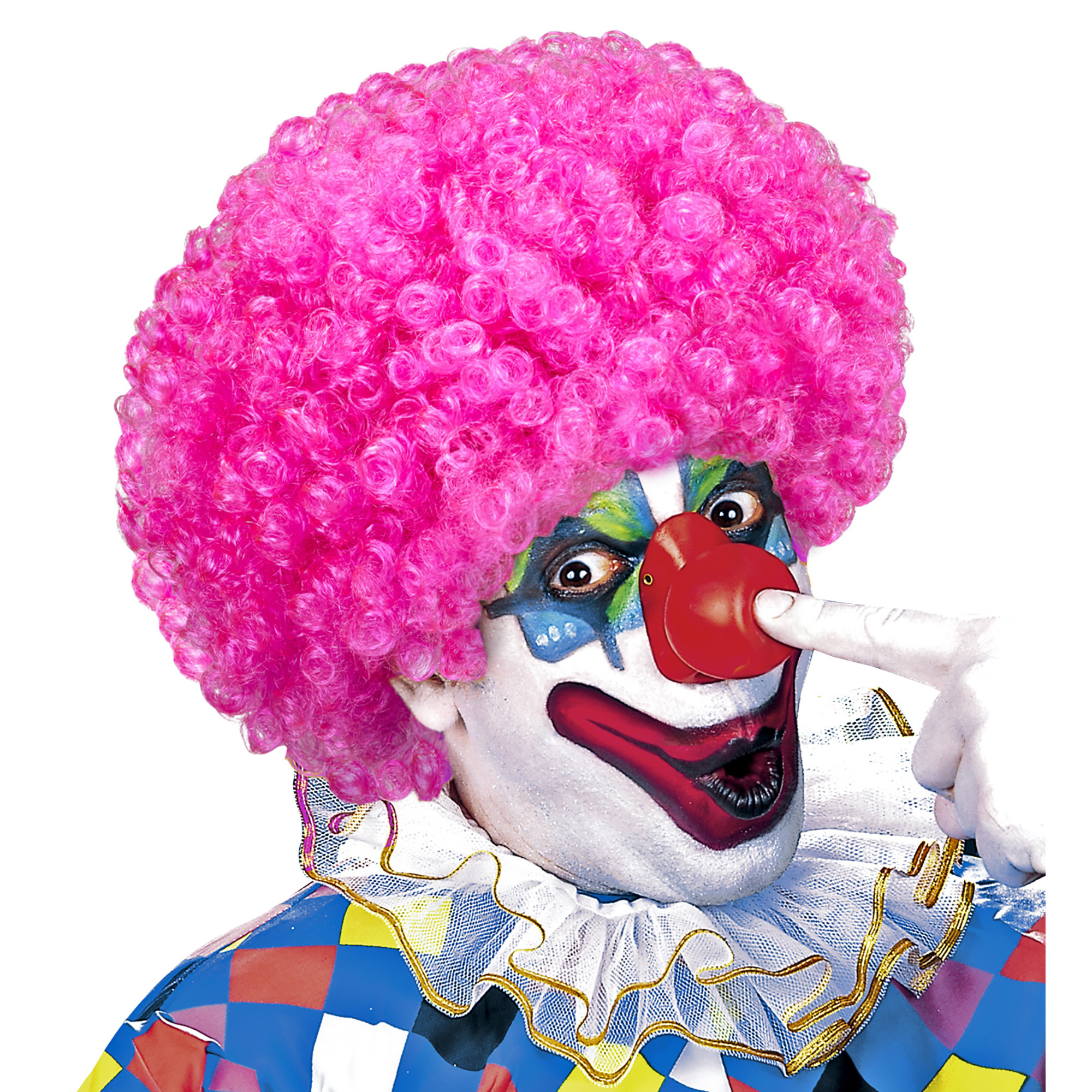 Roze clowns pruik krullend volwassen