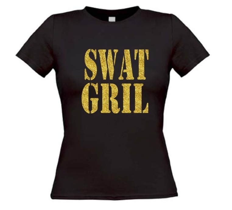 swat girl T-shirt glitter goud