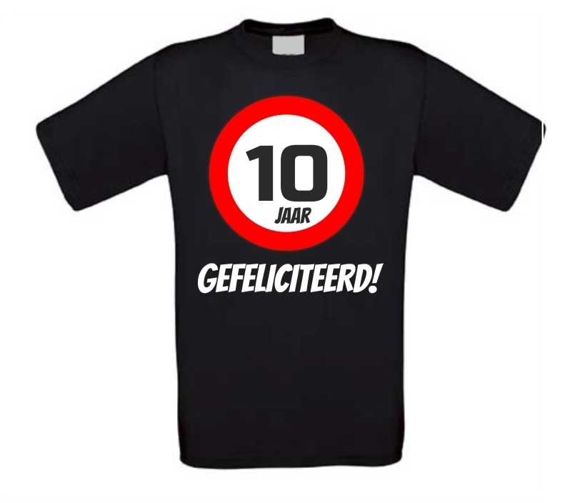 verjaardags T-shirt 10 jaar verkeersbord